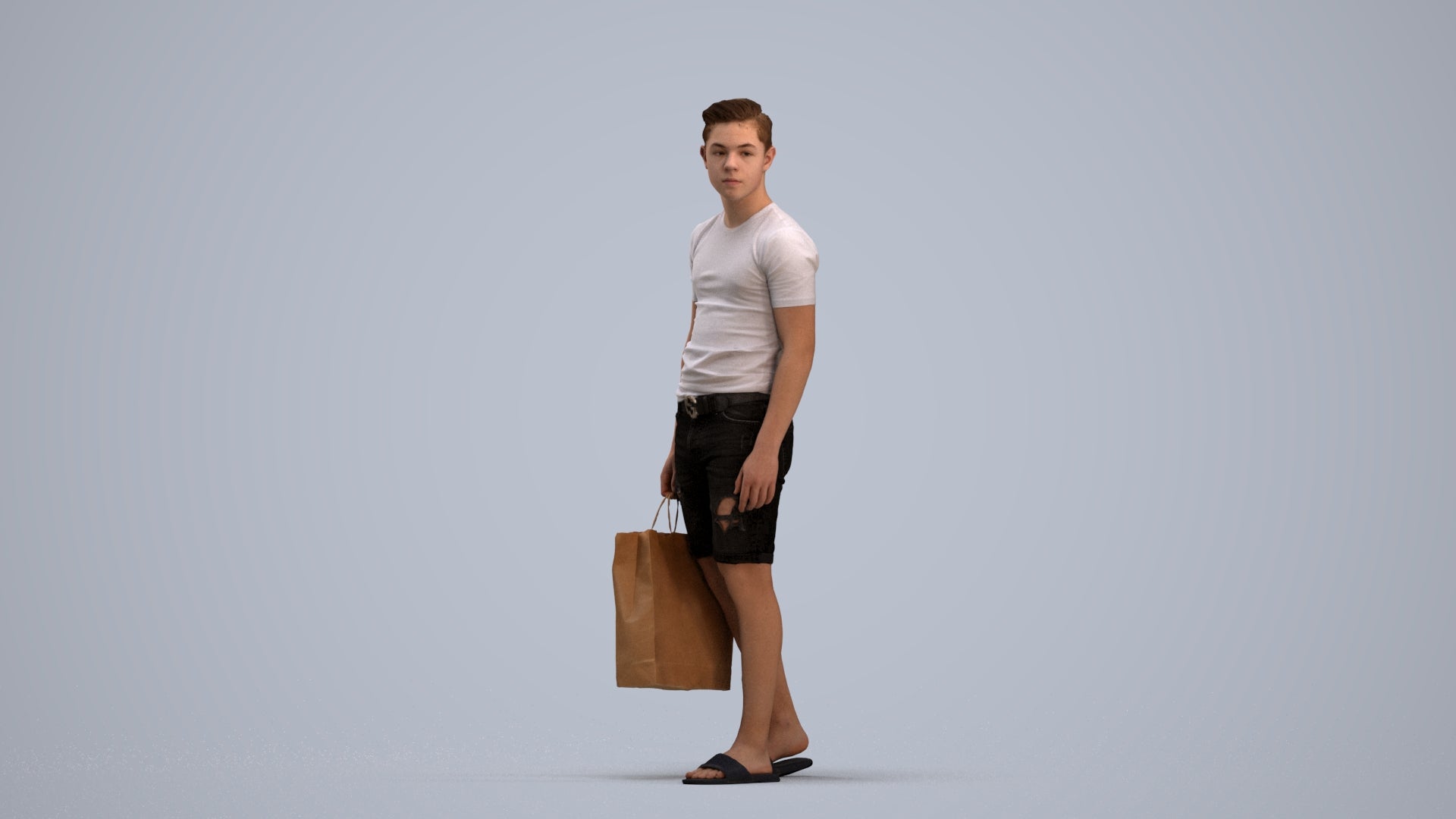 3D human model boy casual kids, photogrammetry scanned person for archviz, standing pose render