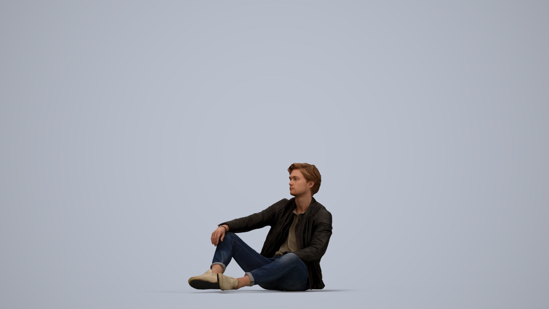 realistic 3D people man casual sitting, render-ready for V-Ray and Corona, FBX OBJ, top-down view render