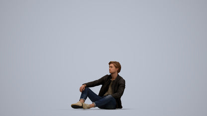 realistic 3D people man casual sitting, render-ready for V-Ray and Corona, FBX OBJ, top-down view render