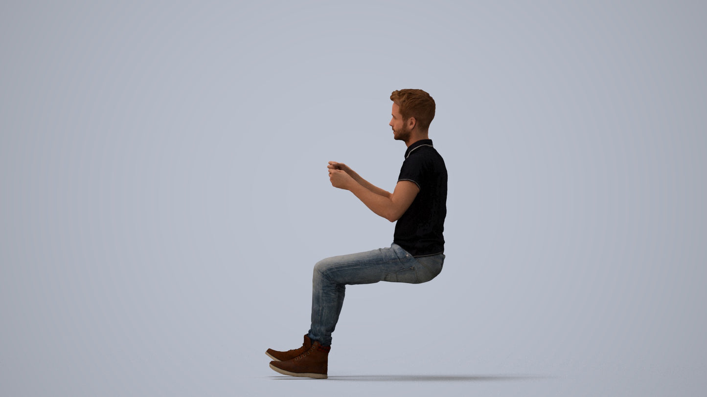 realistic 3D human man casual driving, archviz people FBX OBJ for Blender, three-quarter view render