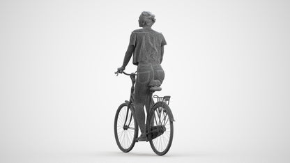 3D people model woman casual cycling, scanned human for 3ds Max rendering, wireframe front view