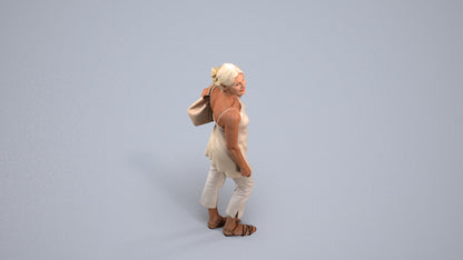 3D scanned senior woman standing casual, photorealistic archviz people for Enscape and SketchUp, back view render