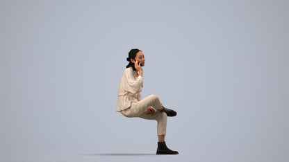 3D people model woman casual sitting, scanned human for 3ds Max rendering, side view render