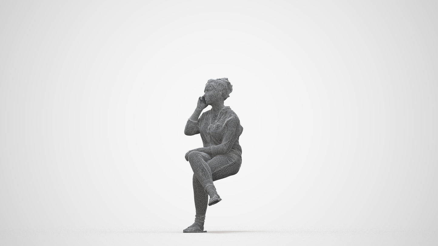 3D scanned boy sitting casual, photorealistic archviz people for Enscape and SketchUp, wireframe back view