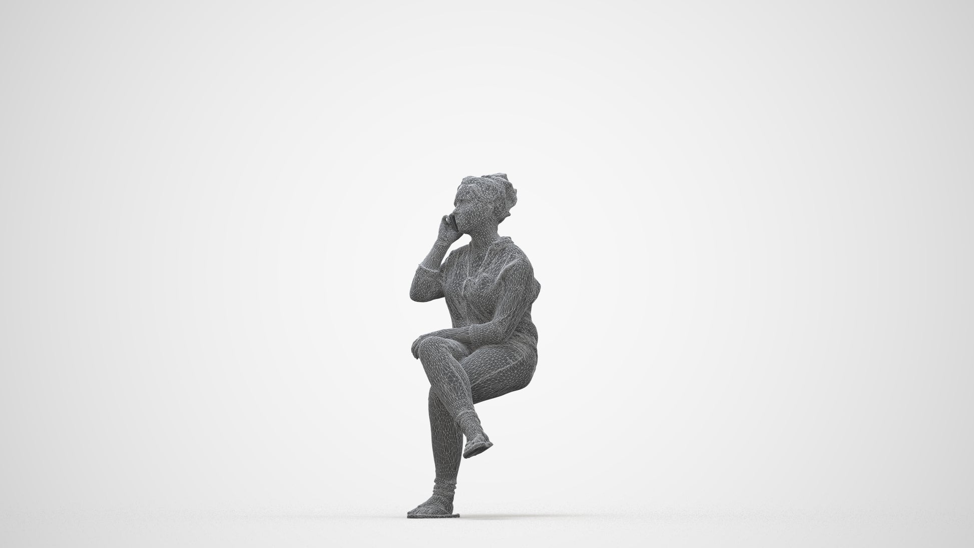 3D scanned boy sitting casual, photorealistic archviz people for Enscape and SketchUp, wireframe back view