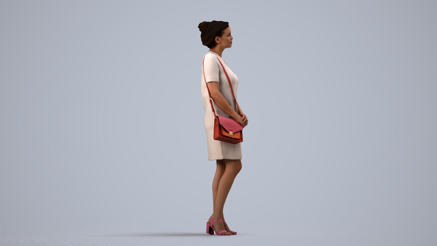scanned 3D woman business standing, photogrammetry people for Enscape and V-Ray, side view render