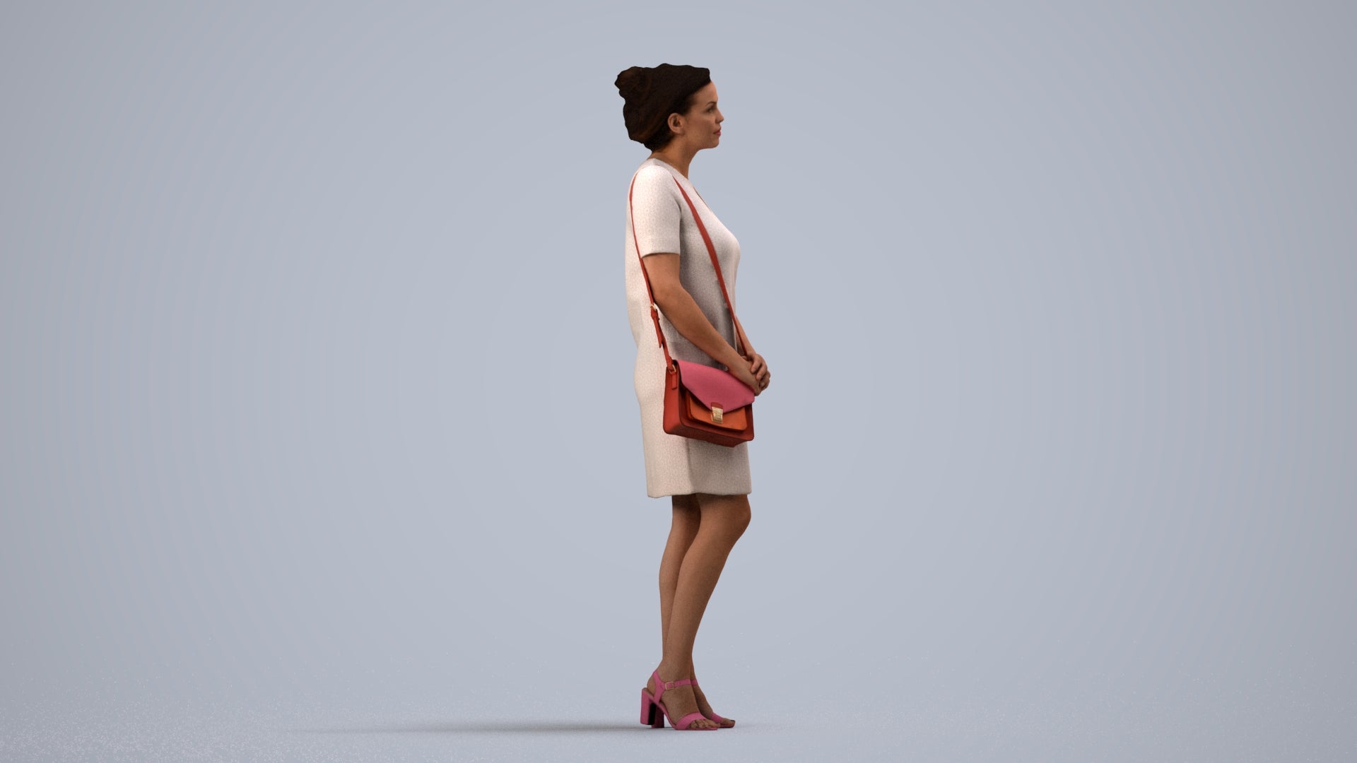 scanned 3D woman business standing, photogrammetry people for Enscape and V-Ray, side view render