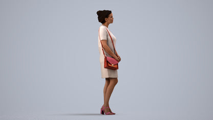 scanned 3D woman business standing, photogrammetry people for Enscape and V-Ray, side view render