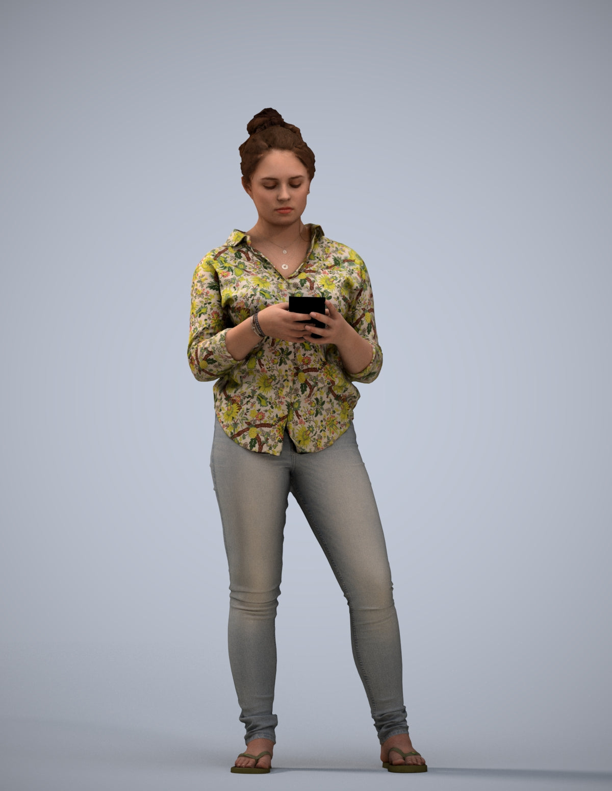 3D scanned woman standing casual, photorealistic archviz people for Enscape and SketchUp
