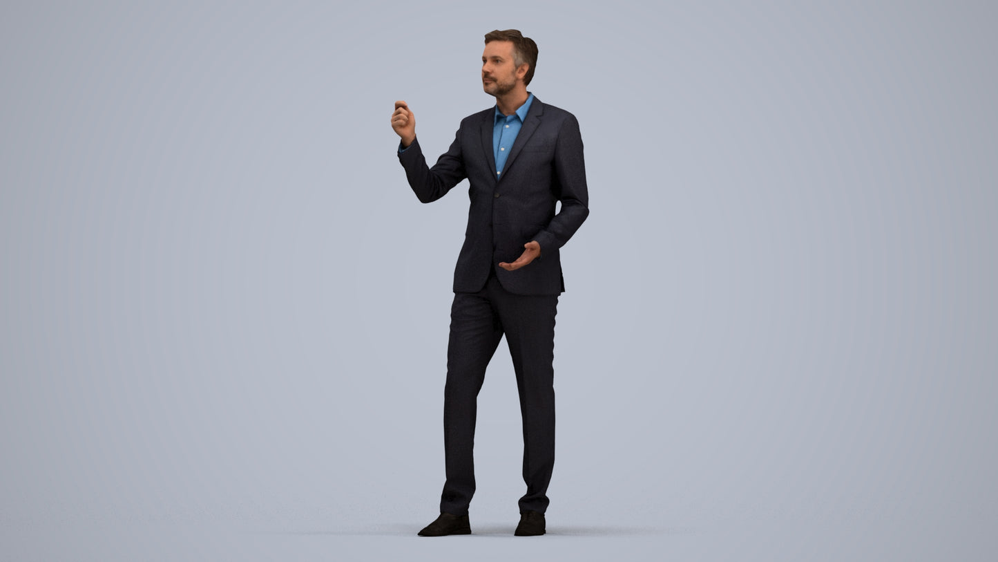 realistic 3D human man business, archviz people FBX OBJ for Blender, standing pose render