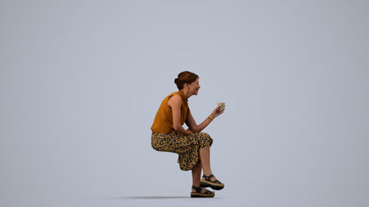 scanned 3D woman casual sitting, photogrammetry people for Enscape and V-Ray, side view render