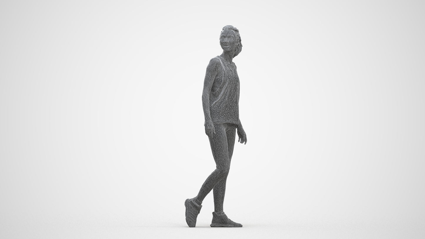 3D human model woman sport, photogrammetry scanned person for archviz, three-quarter front view render
