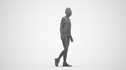 3D human model woman sport, photogrammetry scanned person for archviz, three-quarter front view render