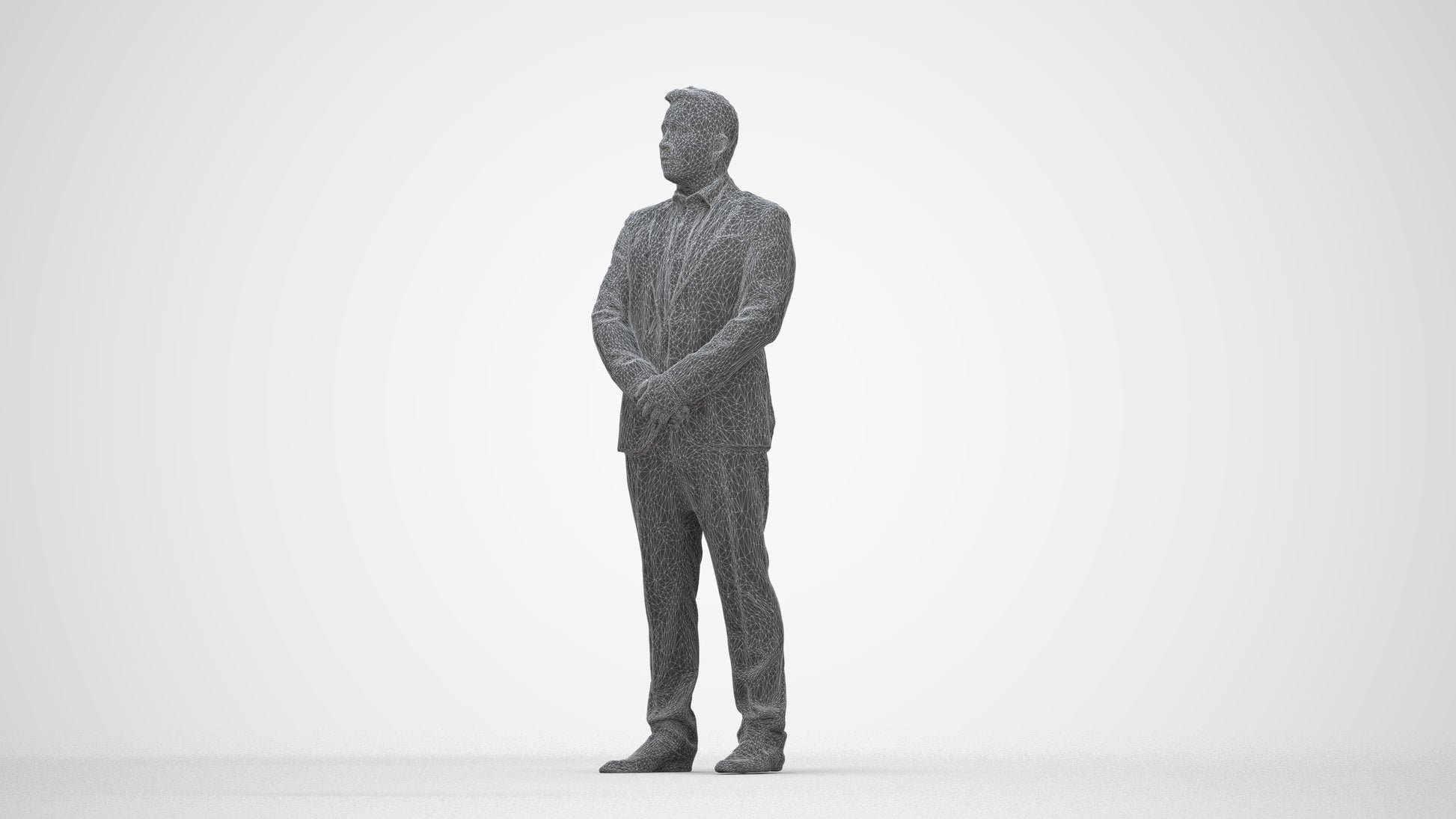 3D people model man business formalaffairs, scanned human for 3ds Max rendering, wireframe back view