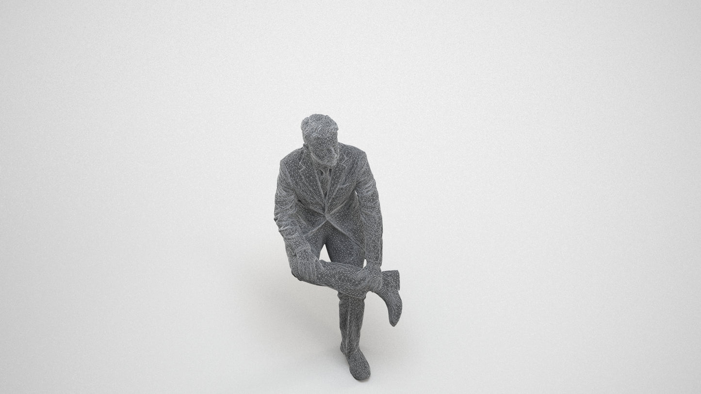 3D scanned man business, photorealistic archviz people for Enscape and SketchUp, wireframe three-quarter view