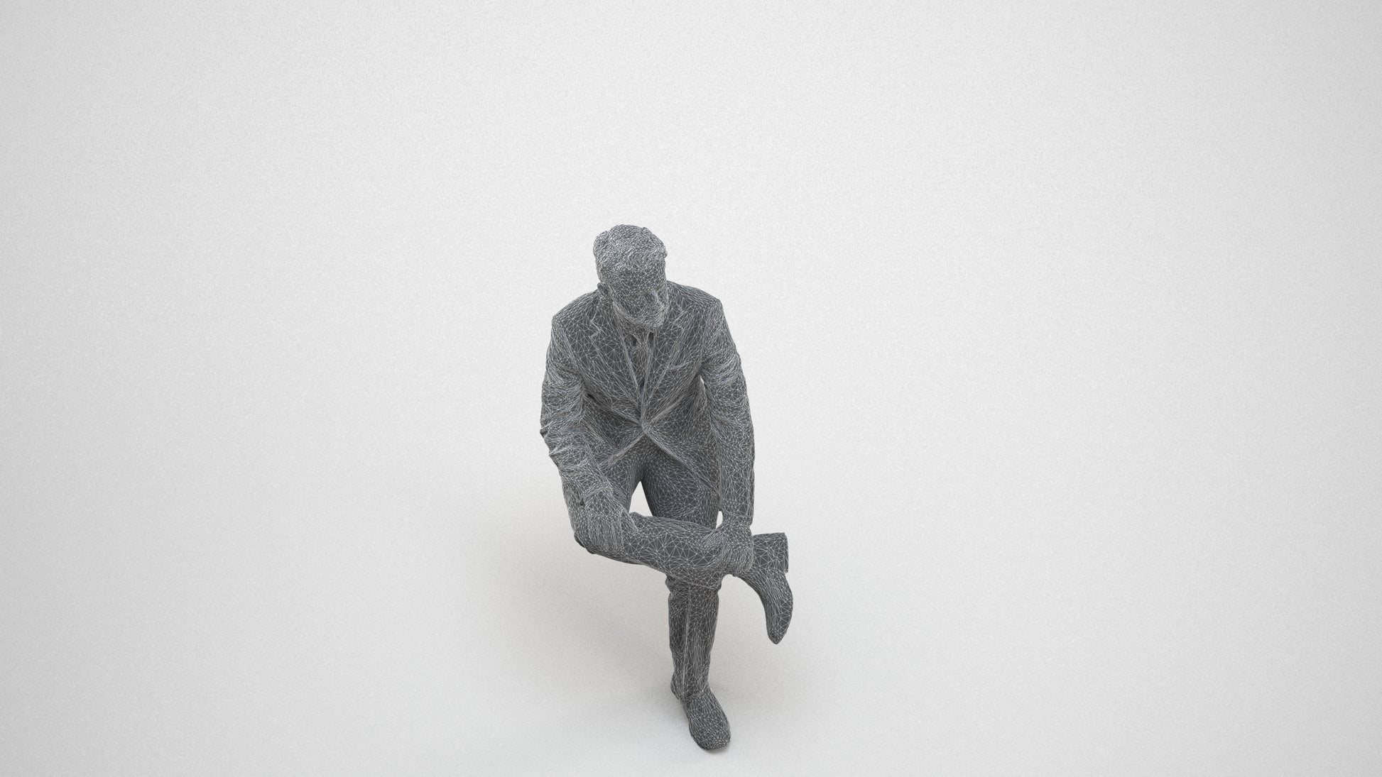 3D scanned man business, photorealistic archviz people for Enscape and SketchUp, wireframe three-quarter view