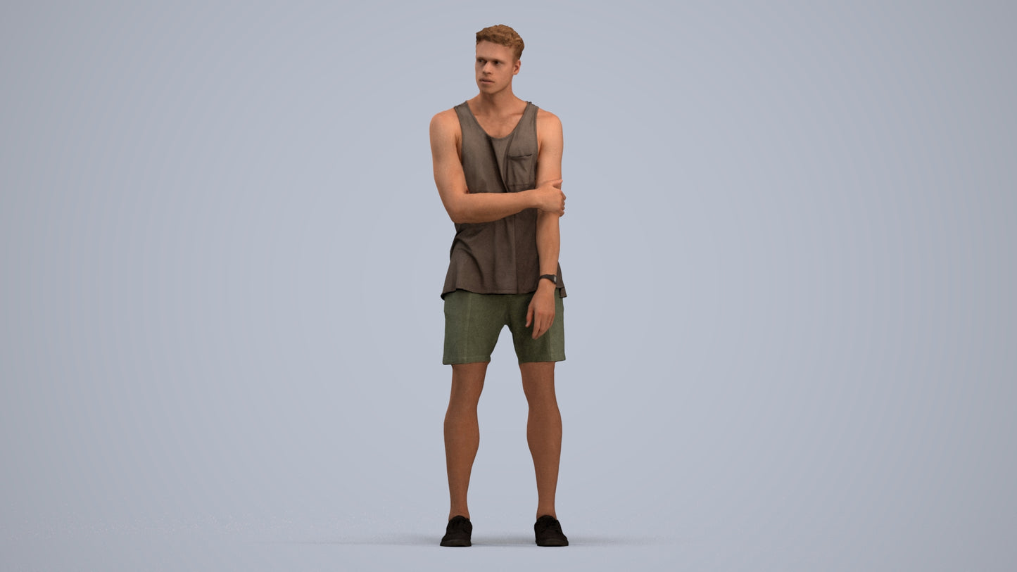 3D human model man casual standing, photogrammetry scanned person for archviz, standing pose render