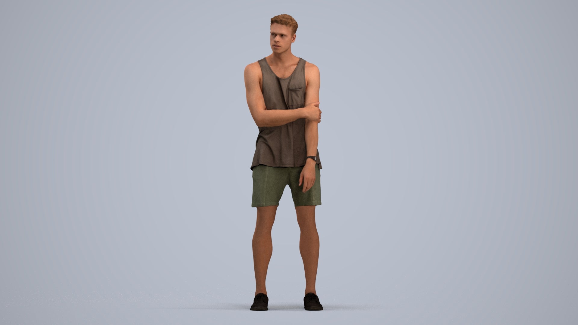 3D human model man casual standing, photogrammetry scanned person for archviz, standing pose render