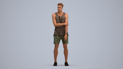 3D human model man casual standing, photogrammetry scanned person for archviz, standing pose render