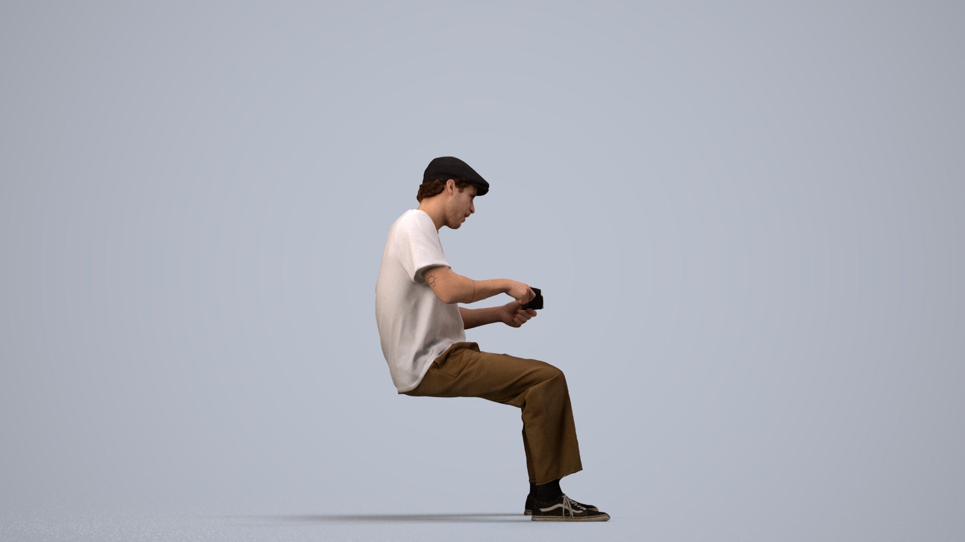 scanned 3D man casual sitting, photogrammetry people for Enscape and V-Ray, side view render