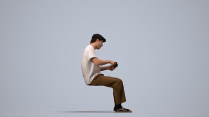 scanned 3D man casual sitting, photogrammetry people for Enscape and V-Ray, side view render