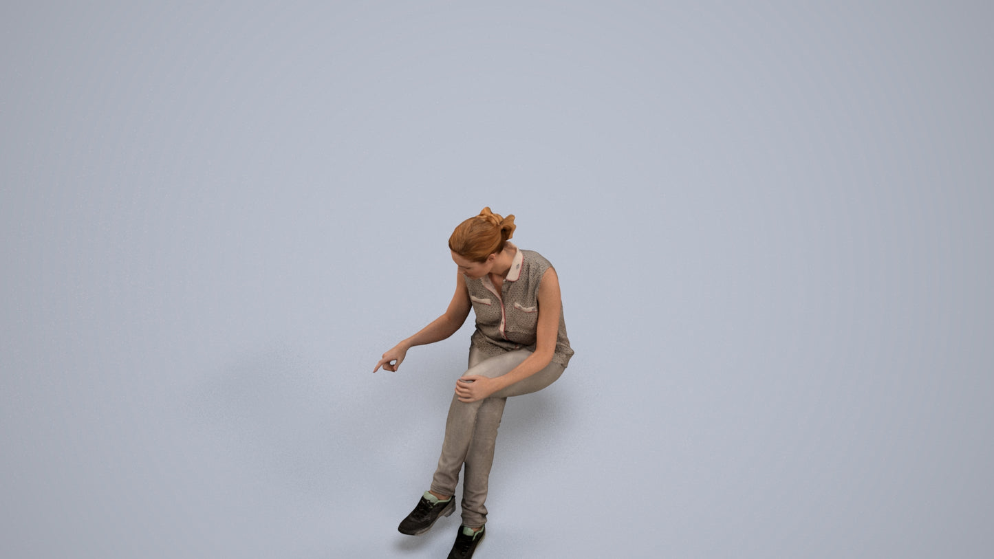 realistic 3D people woman casual sitting, render-ready for V-Ray and Corona, FBX OBJ, back view render