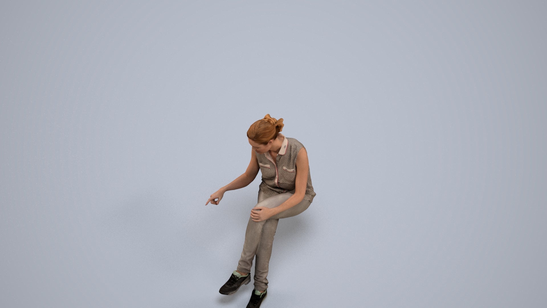 realistic 3D people woman casual sitting, render-ready for V-Ray and Corona, FBX OBJ, back view render