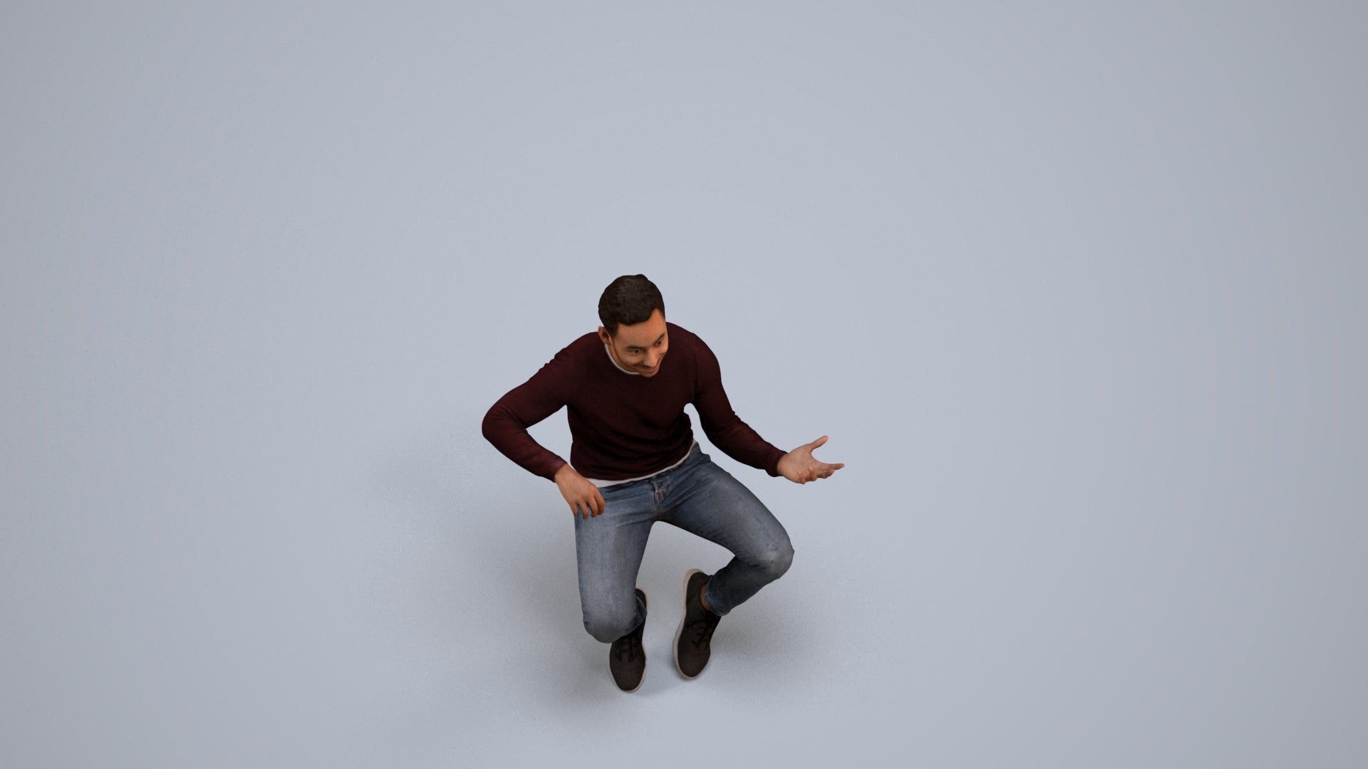 3D people model man casual sitting, scanned human for 3ds Max rendering, back view render