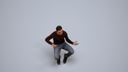 3D people model man casual sitting, scanned human for 3ds Max rendering, back view render