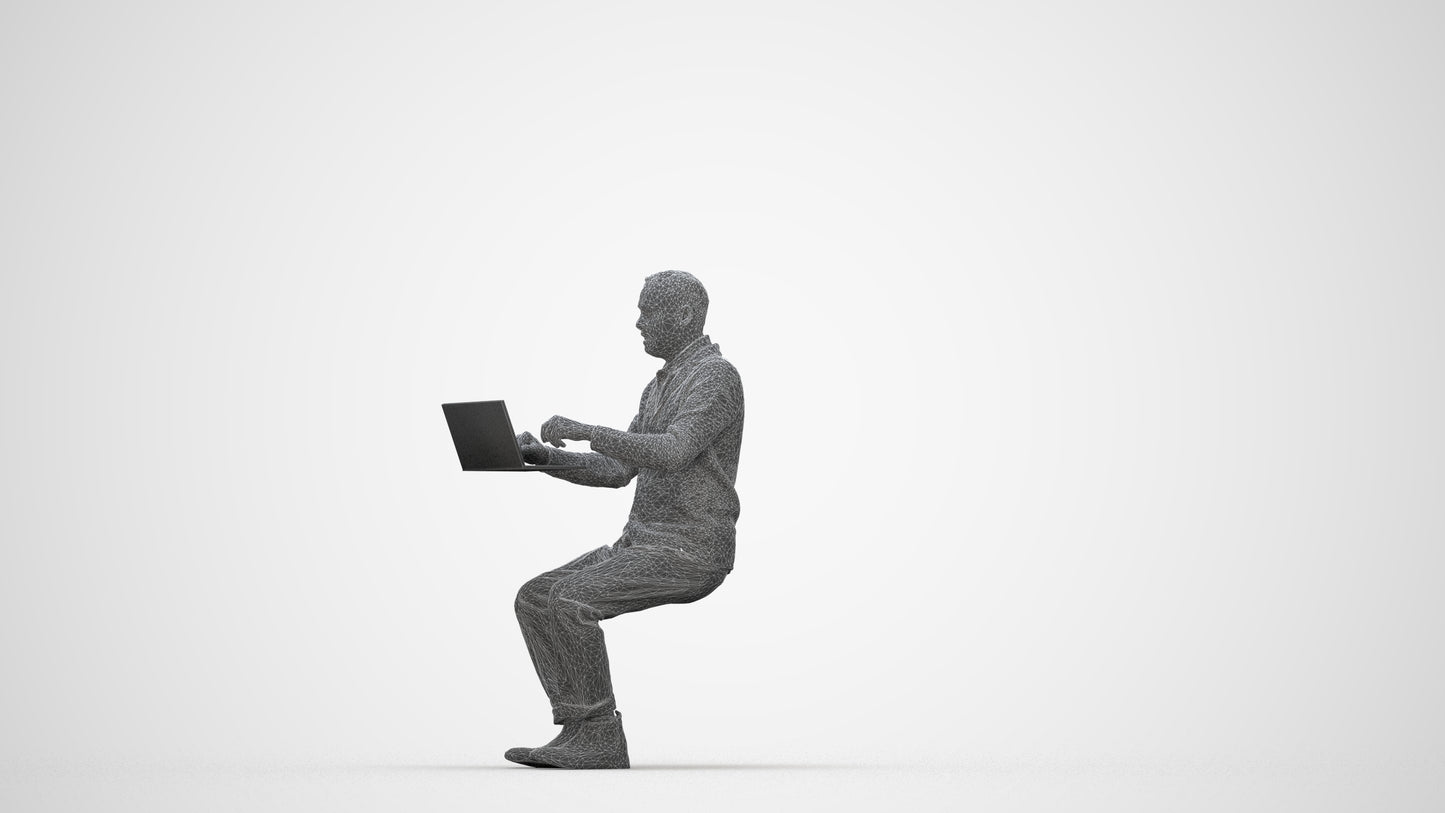 realistic 3D human man business, archviz people FBX OBJ for Blender, wireframe back view