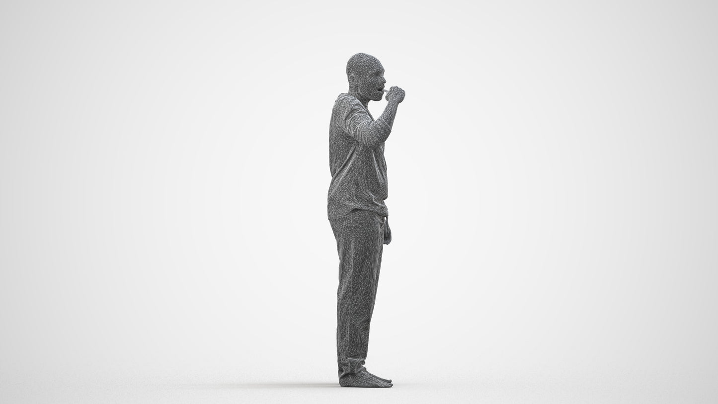 3D people model man bathroom, scanned human for 3ds Max rendering, wireframe side view
