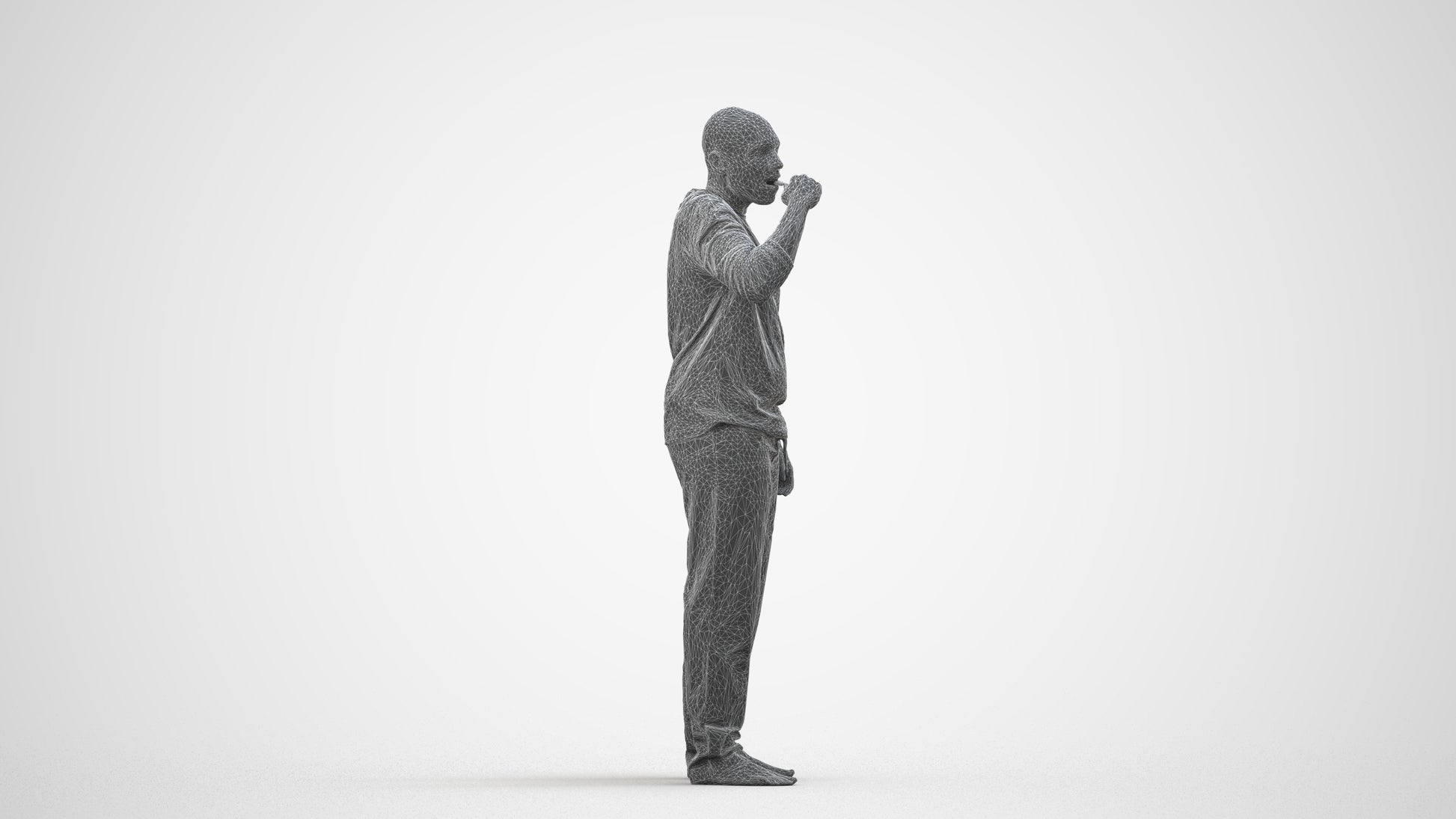 3D people model man bathroom, scanned human for 3ds Max rendering, wireframe side view