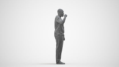 3D people model man bathroom, scanned human for 3ds Max rendering, wireframe side view