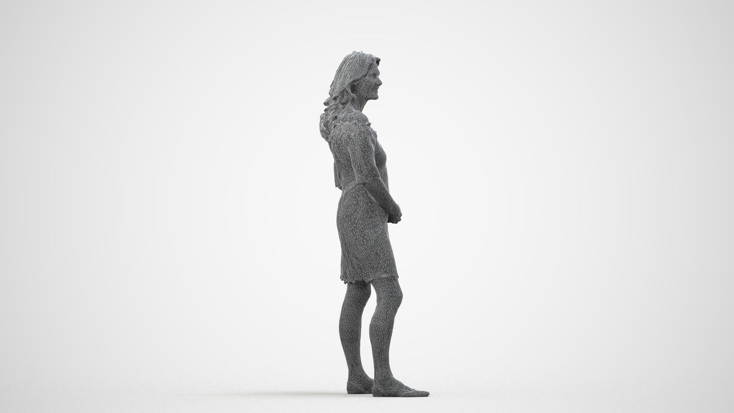 photogrammetry 3D senior woman casual standing, realistic human model archviz FBX, wireframe side view