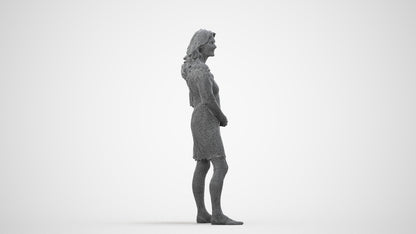 photogrammetry 3D senior woman casual standing, realistic human model archviz FBX, wireframe side view