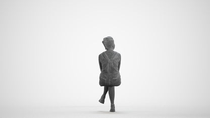 realistic 3D woman casual sitting, scanned archviz people for Blender and 3ds Max, wireframe front view