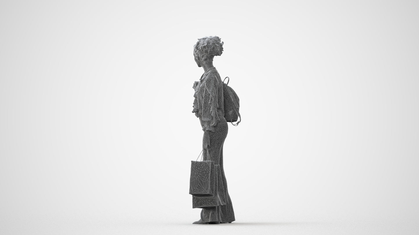photogrammetry 3D woman casual shopping, realistic human model archviz FBX, square thumbnail
