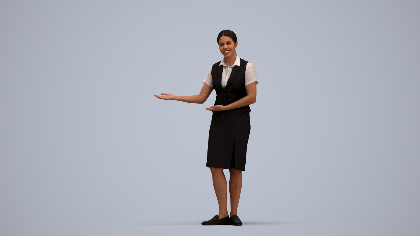 3D scanned woman hospitality, photorealistic archviz people for Enscape and SketchUp, standing pose render