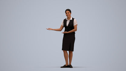3D scanned woman hospitality, photorealistic archviz people for Enscape and SketchUp, standing pose render