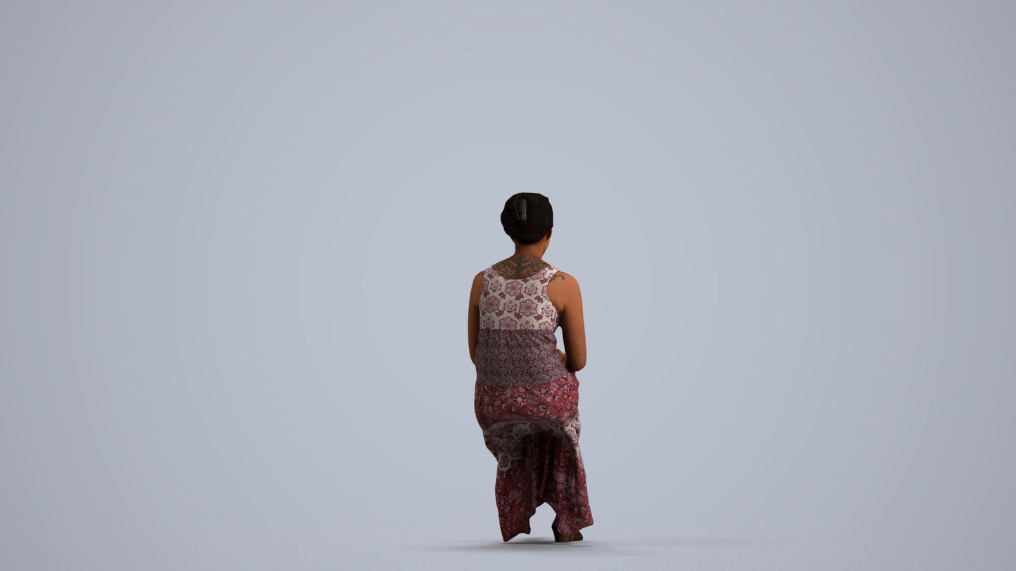 realistic 3D human woman casual sitting, archviz people FBX OBJ for Blender, front view render