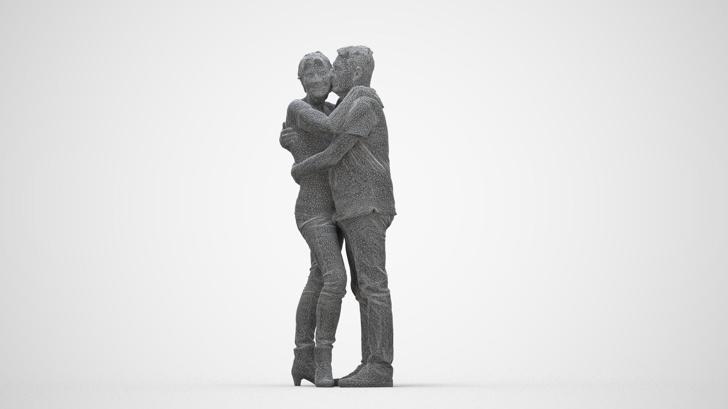 scanned 3D senior woman casual couple, photogrammetry people for Enscape and V-Ray, wireframe back view