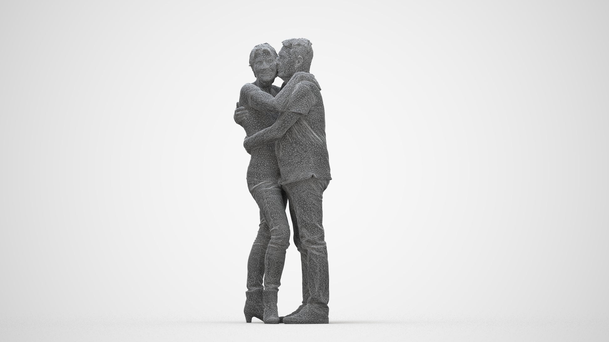 scanned 3D senior woman casual couple, photogrammetry people for Enscape and V-Ray, wireframe back view