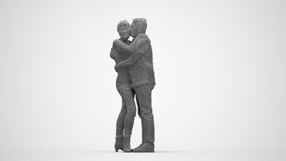 scanned 3D senior woman casual couple, photogrammetry people for Enscape and V-Ray, wireframe back view