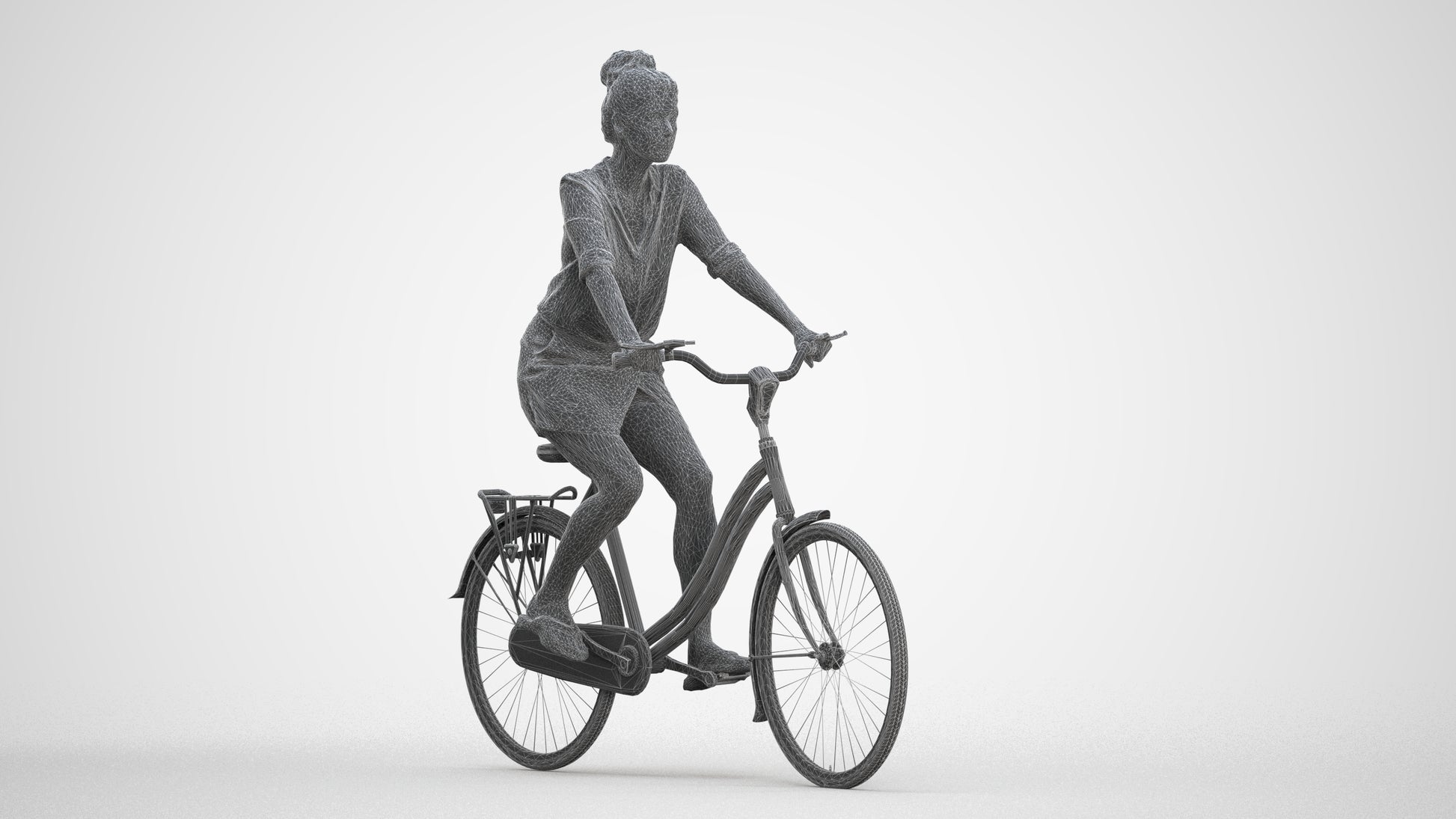 realistic 3D human woman casual cycling, archviz people FBX OBJ for Blender, three-quarter front view render