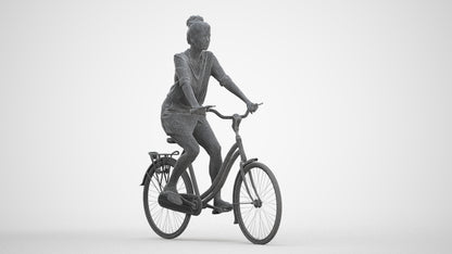 realistic 3D human woman casual cycling, archviz people FBX OBJ for Blender, three-quarter front view render