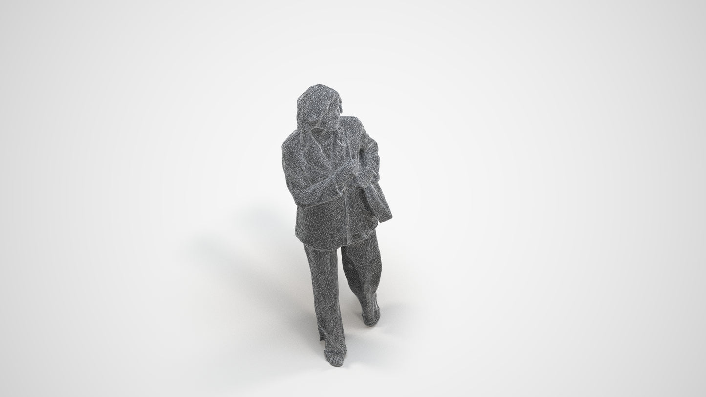 realistic 3D people senior woman business, render-ready for V-Ray and Corona, FBX OBJ, wireframe three-quarter view