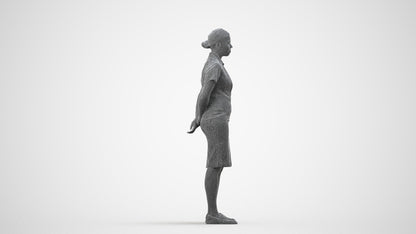 realistic 3D people woman hospitality, render-ready for V-Ray and Corona, FBX OBJ, wireframe side view