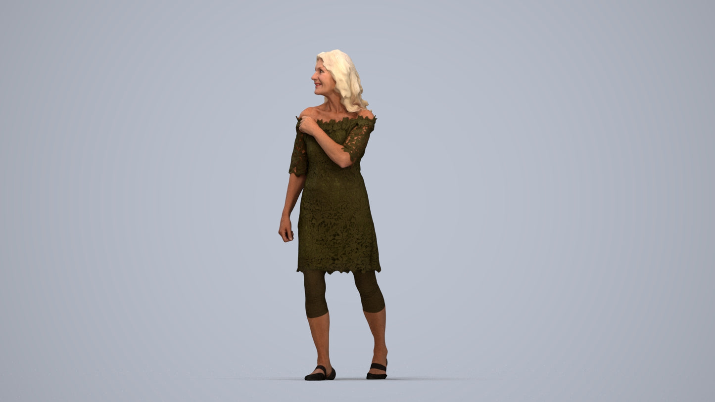 3D scanned senior woman business casual, photorealistic archviz people for Enscape and SketchUp, top-down view render