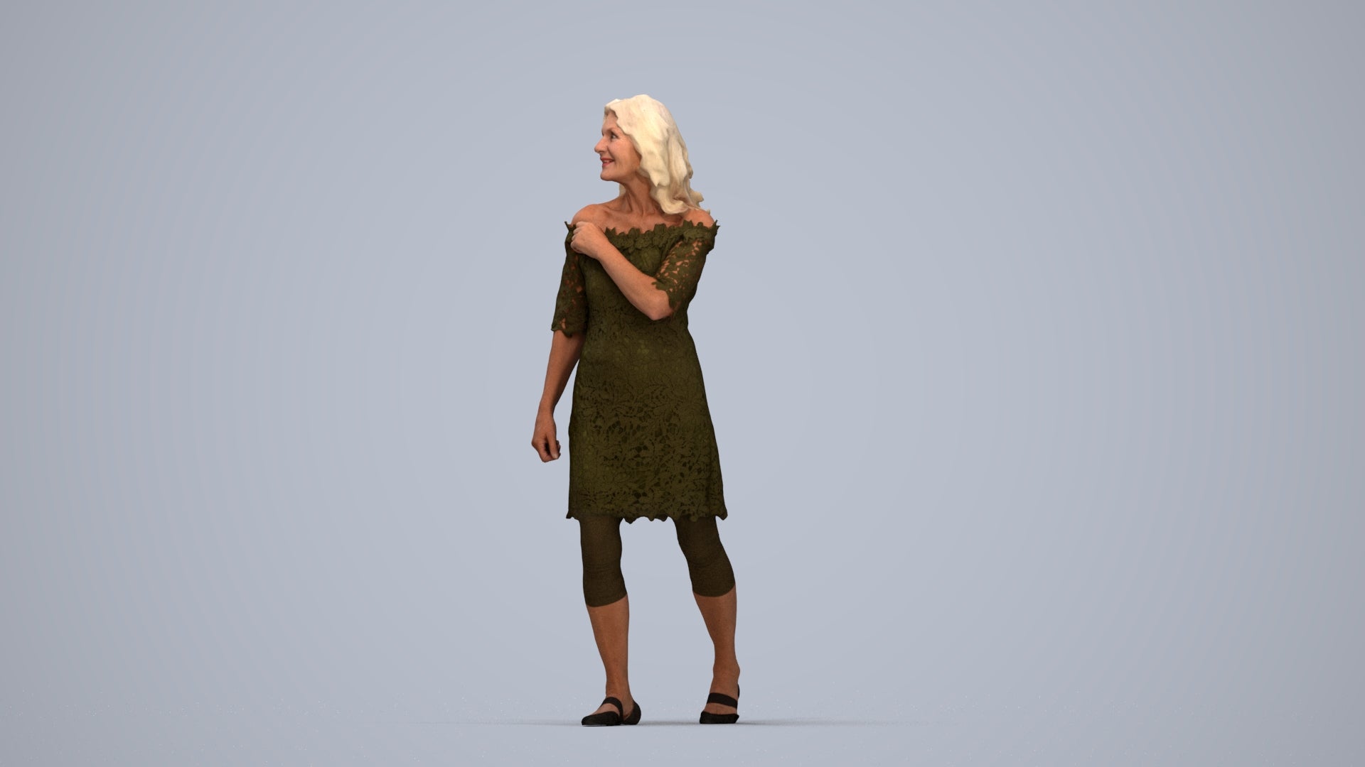 3D scanned senior woman business casual, photorealistic archviz people for Enscape and SketchUp, top-down view render
