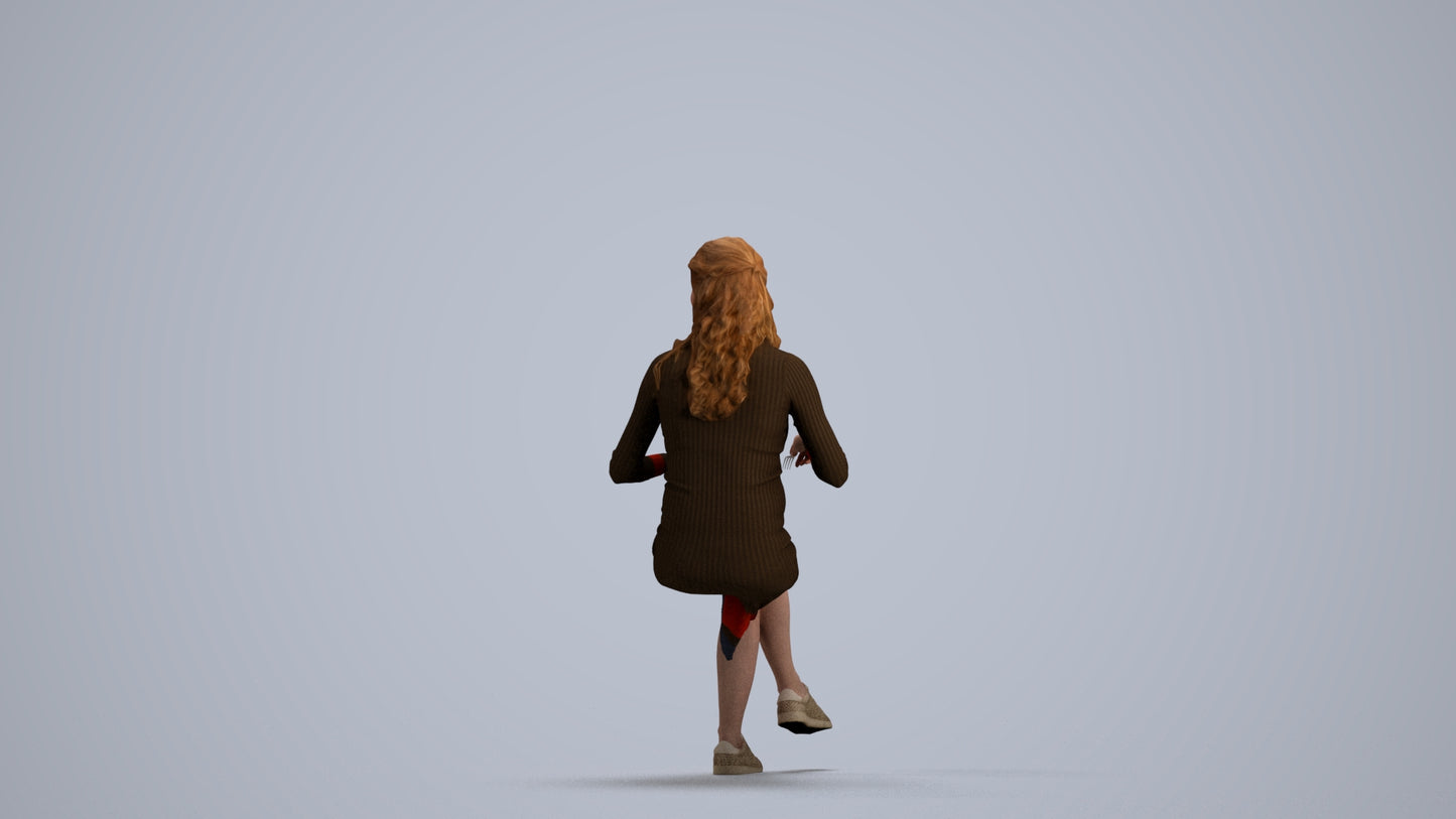 3D people model woman casual sitting, scanned human for 3ds Max rendering, front view render